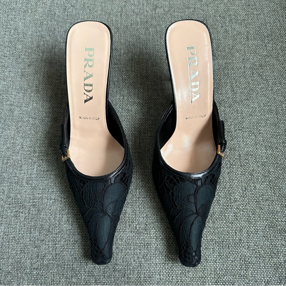 ‘New’ vintage Prada black lace heels